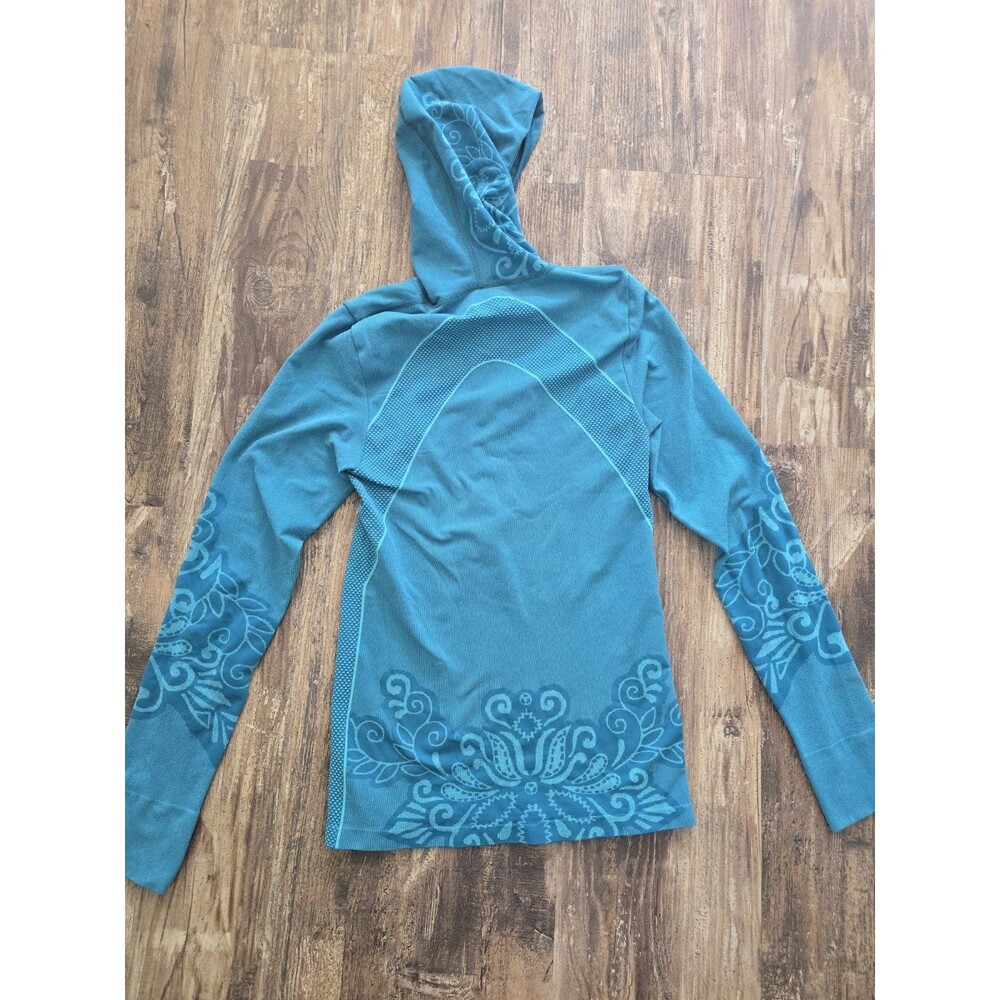 Athleta Teal Hooded Zip Up Jacket Size Large Paisley Mesh Thumb Holes Activewear - Picture 3 of 5